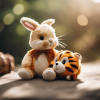  Blonde Haired Bunny with wild hair cuddling a tiger toy