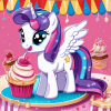   During the annual bake-off, Lucky Cupcake performs a heartfelt song that enchants the judges like an angel.