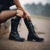   Fishnet stockings and Combat boots 