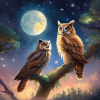  "In the glow of the moon, an owl and a raccoon share dreams, illustrating that imagination knows no bounds." 