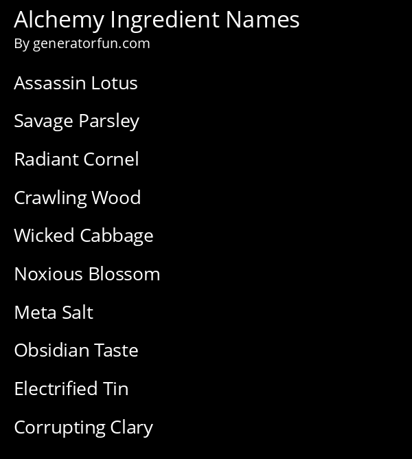 Alchemy Ingredient Names