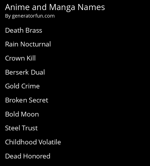 Anime and Manga Names