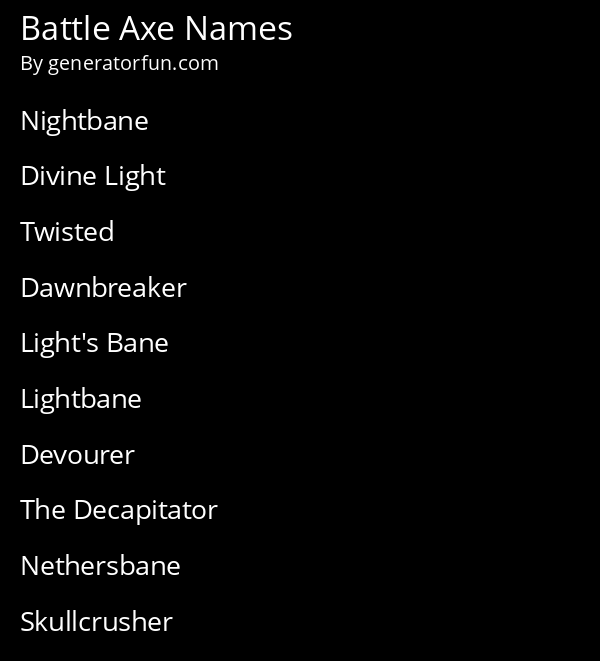 Battle Axe Names