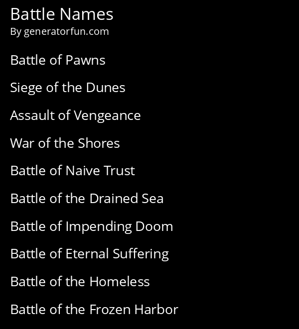 Battle Name Generator Generate A Random Battle Name