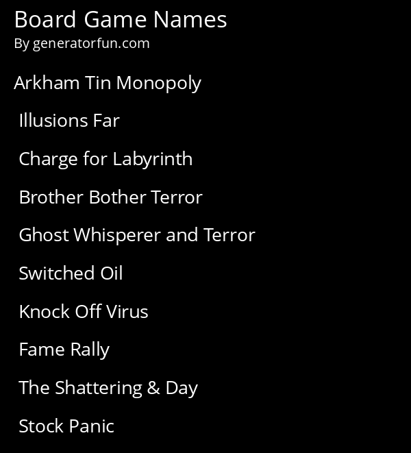 Board Game Name Generator Generate a Random Board Game Name