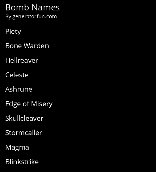 Bomb Names