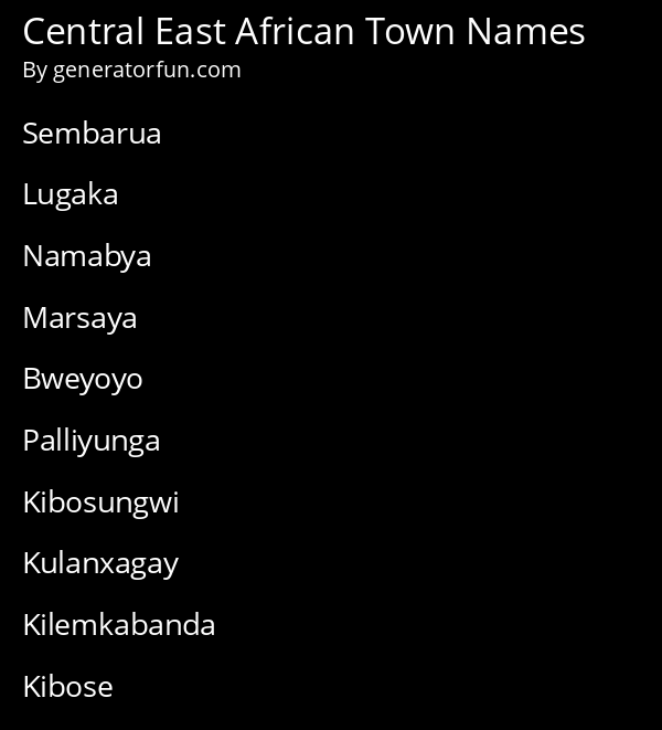 Central East African Town Names