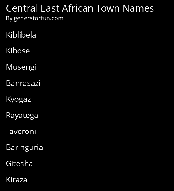 Central East African Town Names