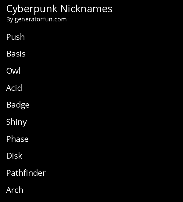 Cyberpunk Nicknames