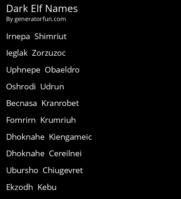 Dark Elf Names