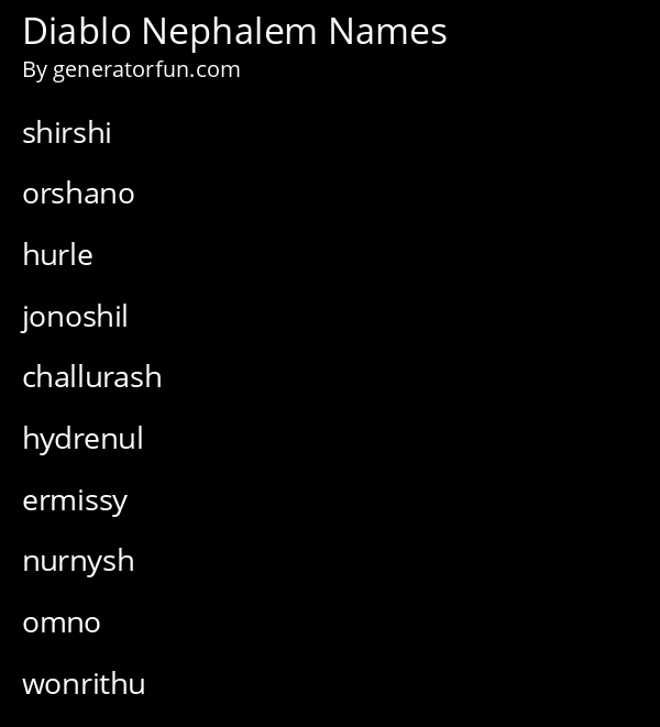 Diablo Nephalem Names