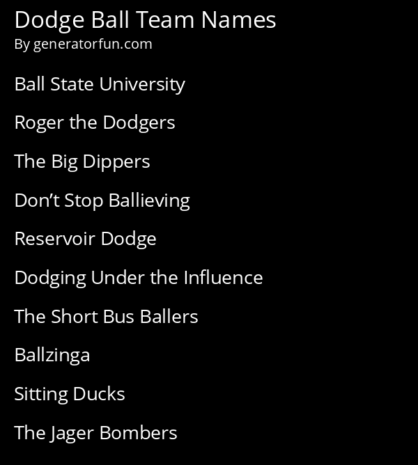 Dodge Ball Team Names