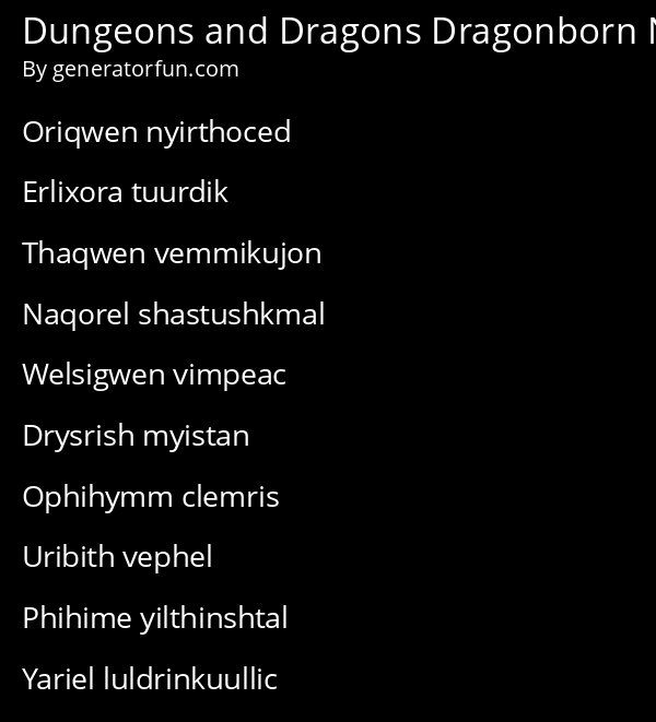 Dungeons and Dragons Dragonborn Names