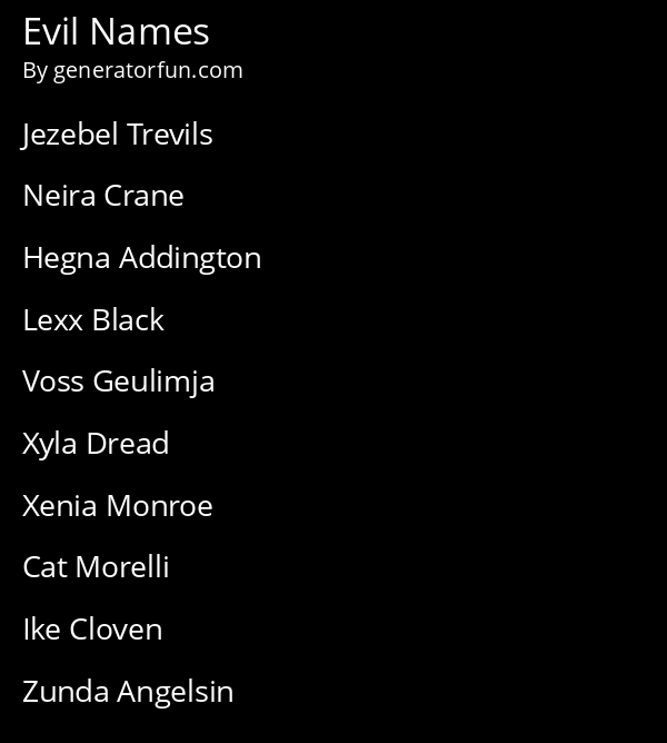 Evil Name Generator Generate A Random Evil Name