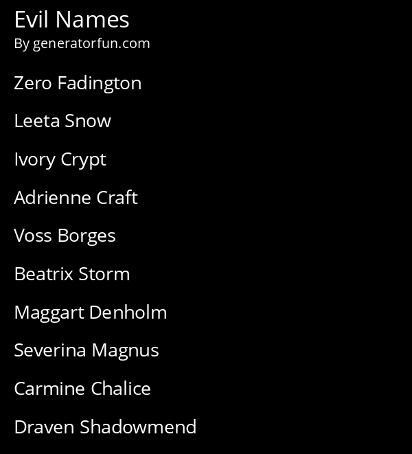 Evil Name Generator Generate A Random Evil Name