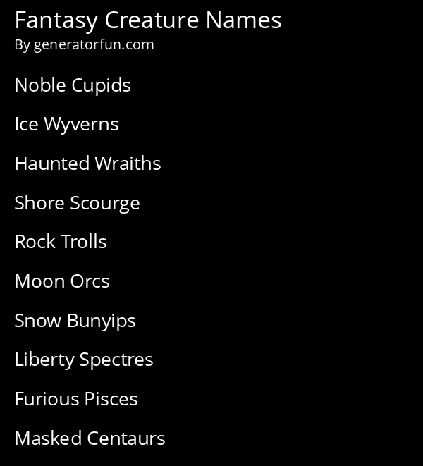 Fantasy Creature Names