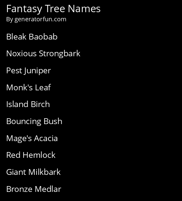Fantasy Tree Names
