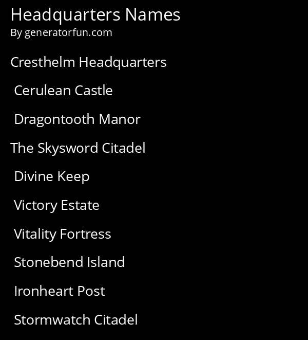 Headquarters Name Generate Generate A Random Headquarters Name