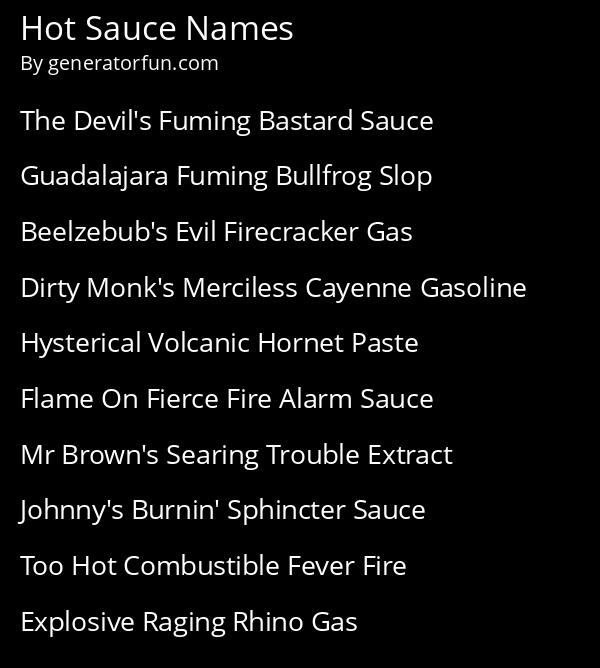 Hot Sauce Names