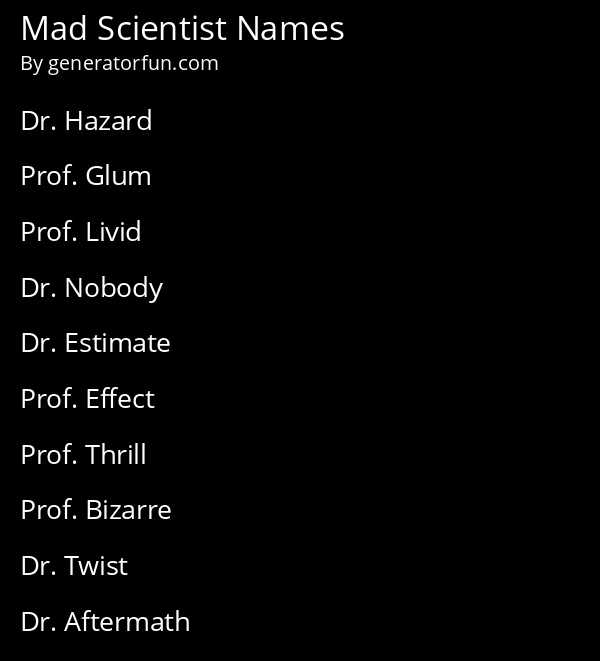 Mad Scientist Names