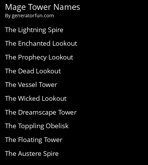 Mage Tower Names