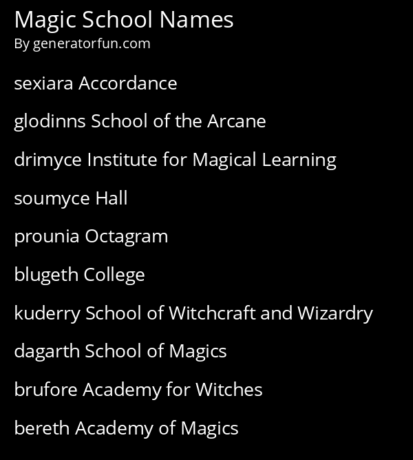 Magic School Names
