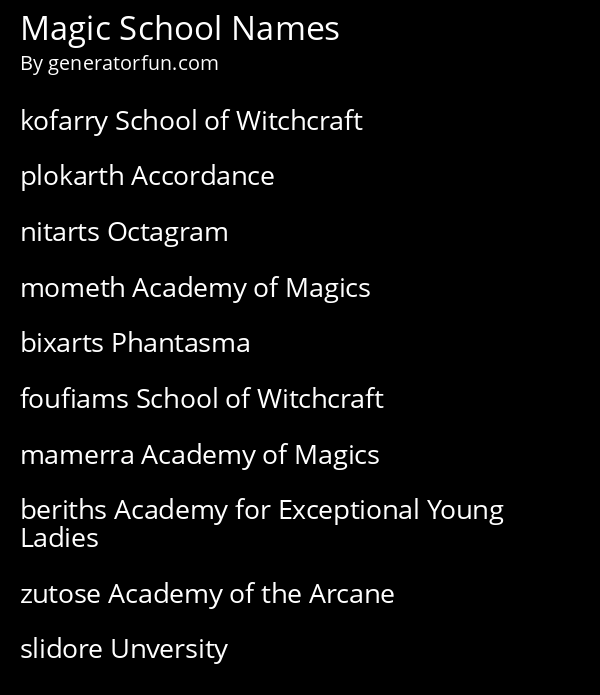 Magic School Names