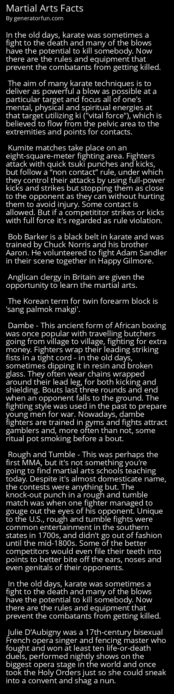 Martial Arts Facts