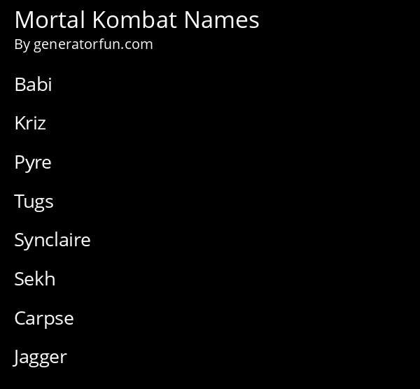 Mortal Kombat Names