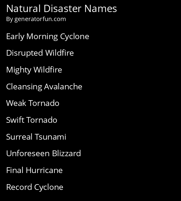 Natural Disaster Names