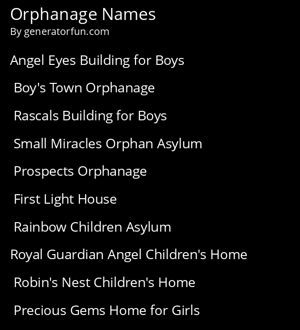Orphanage Names