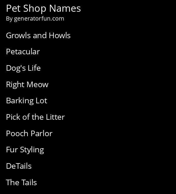 Pet Shop Names