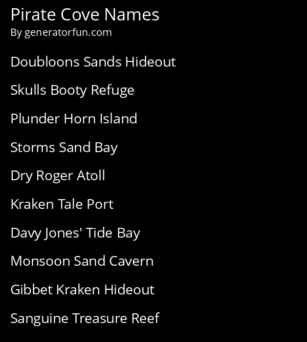 Pirate Cove Names