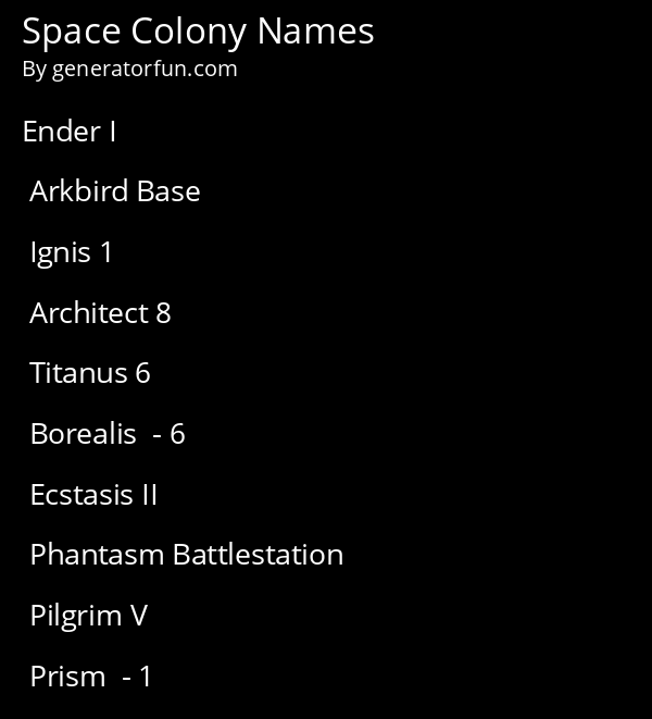 Space Colony Names