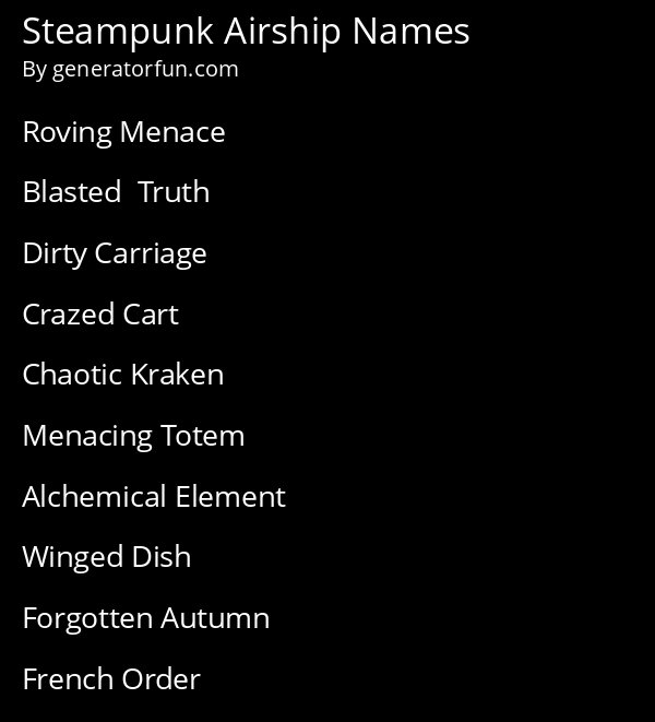 Steampunk Airship Names
