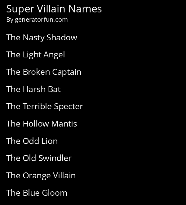 Super Villain Names