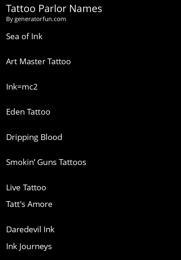 Tattoo Parlor Names