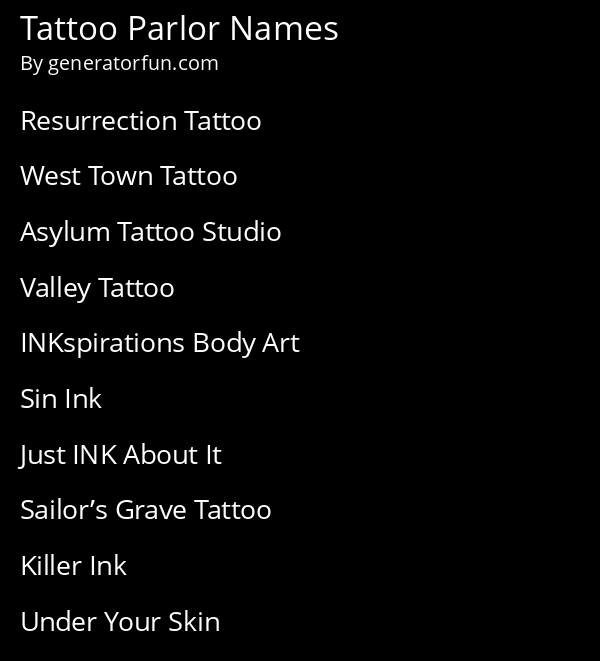 Tattoo Parlor Names