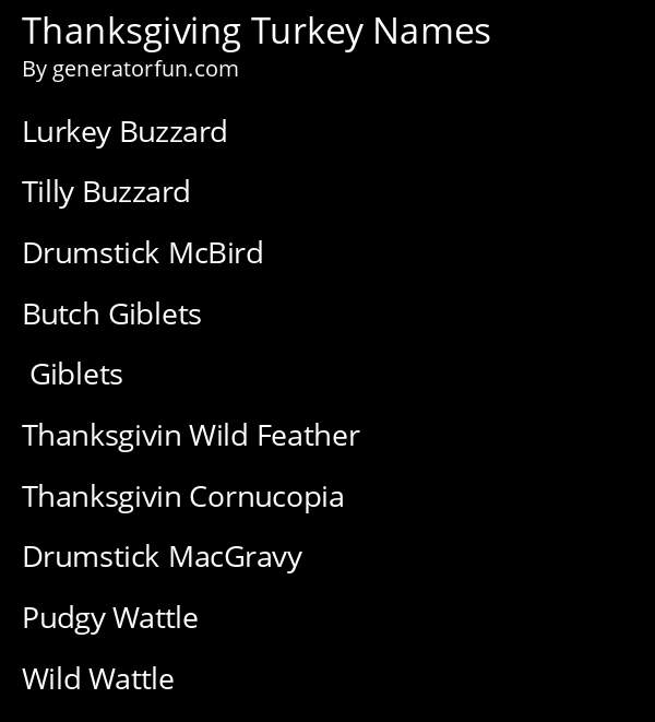 Thanksgiving Turkey Names