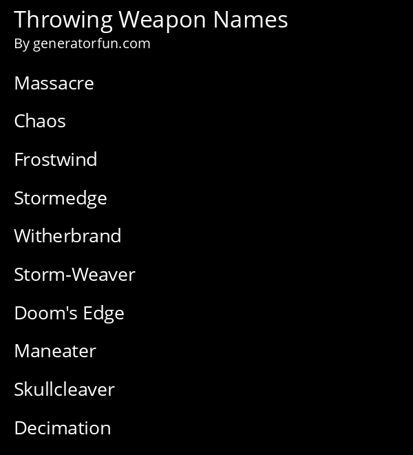 Throwing Weapon Names