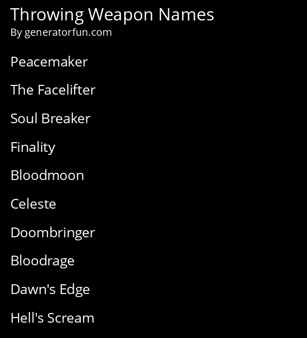 Throwing Weapon Names