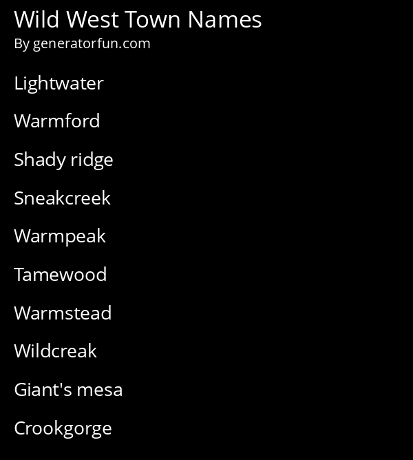 Wild West Town Names